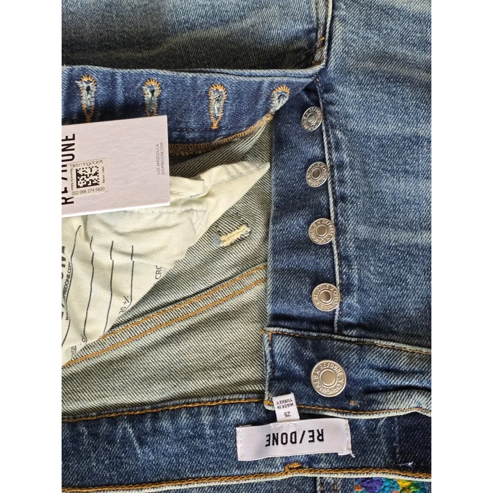 NWT RE/DONE High Rise Wide Leg Crop Jeans Crafted Indigo Blue Womens Size 25